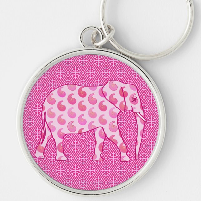 Paisley elephant - ice pink and fuchsia key ring (Front)