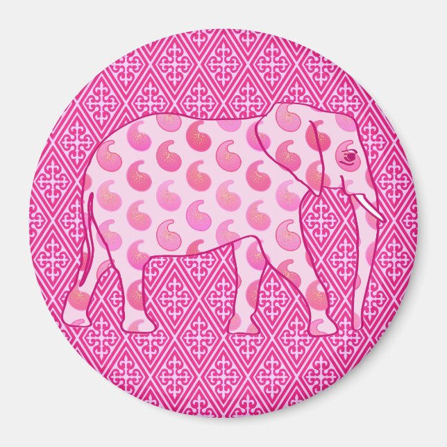 Paisley elephant - ice pink and fuchsia magnet (Front)