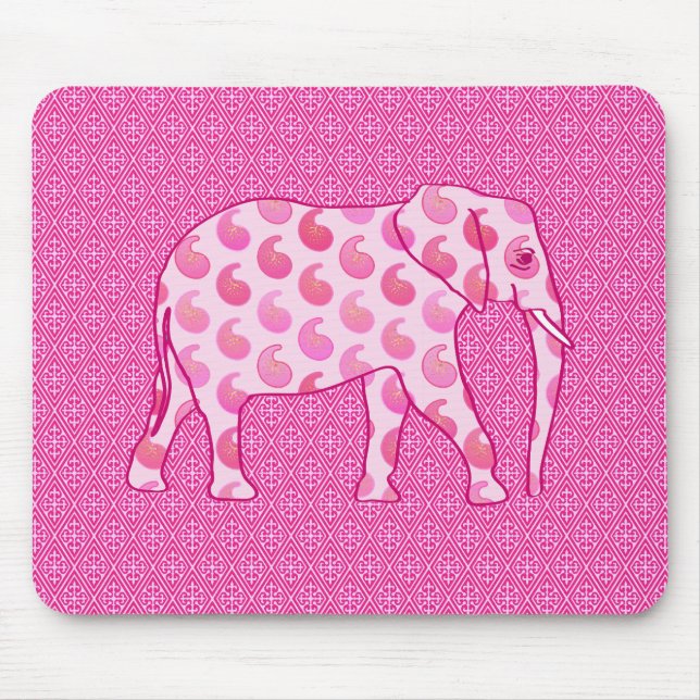 Paisley elephant - ice pink and fuchsia mouse mat (Front)