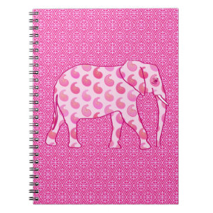 Paisley elephant - ice pink and fuchsia notebook