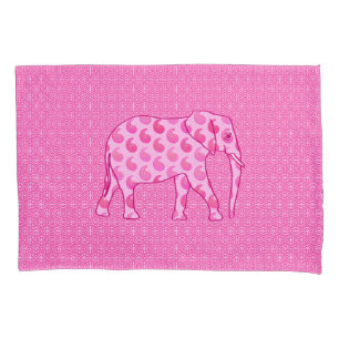 Paisley elephant - ice pink and fuchsia pillowcase