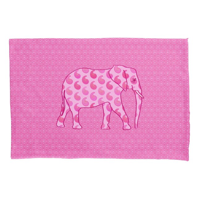 Paisley elephant - ice pink and fuchsia pillowcase (Front)