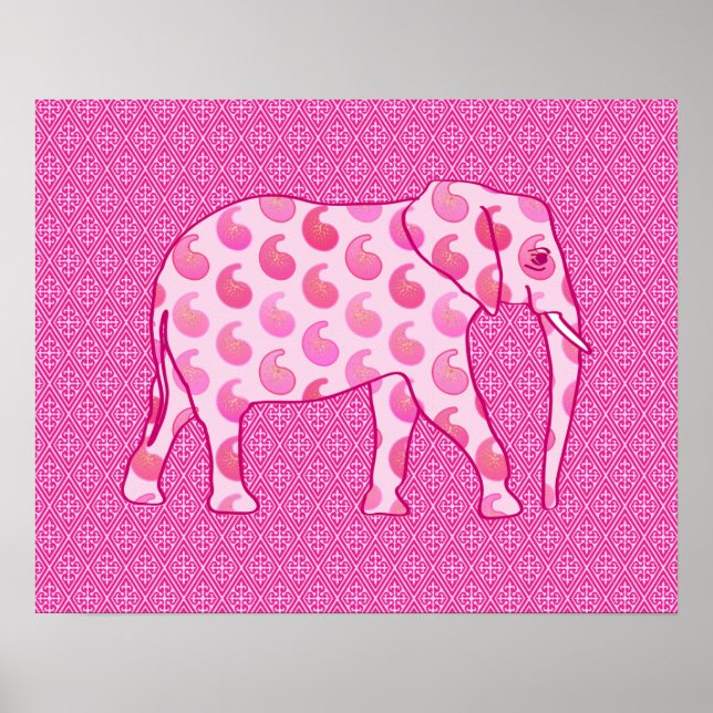 Paisley elephant - ice pink and fuchsia poster (Front)