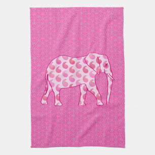 Paisley elephant - ice pink and fuchsia tea towel