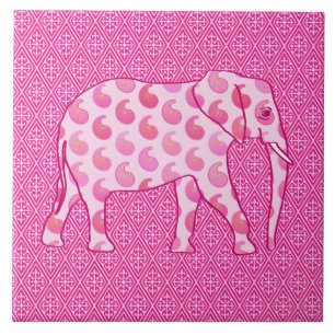 Paisley elephant - ice pink and fuchsia tile