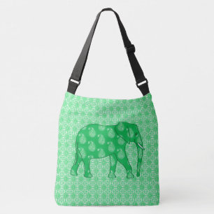 Paisley elephant - jade green and white crossbody bag