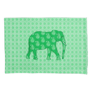 Paisley elephant - jade green and white pillowcase