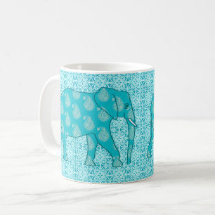 Paisley elephant - turquoise and aqua coffee mug