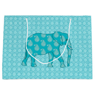 Paisley Elephant, Turquoise and Aqua Large Gift Bag