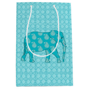 Paisley Elephant, Turquoise and Aqua Medium Gift Bag