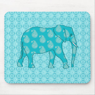 Paisley elephant - turquoise and aqua mouse mat