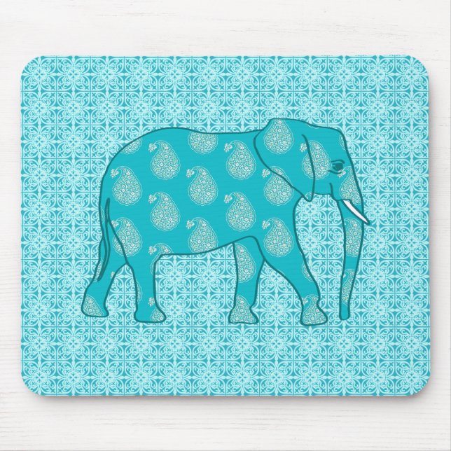 Paisley elephant - turquoise and aqua mouse mat (Front)