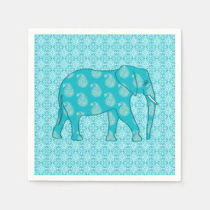 Paisley elephant - turquoise and aqua napkin