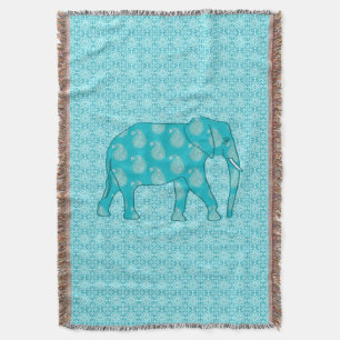 Paisley elephant - turquoise and aqua throw blanket