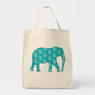 Paisley Elephant, Turquoise and Aqua Tote Bag