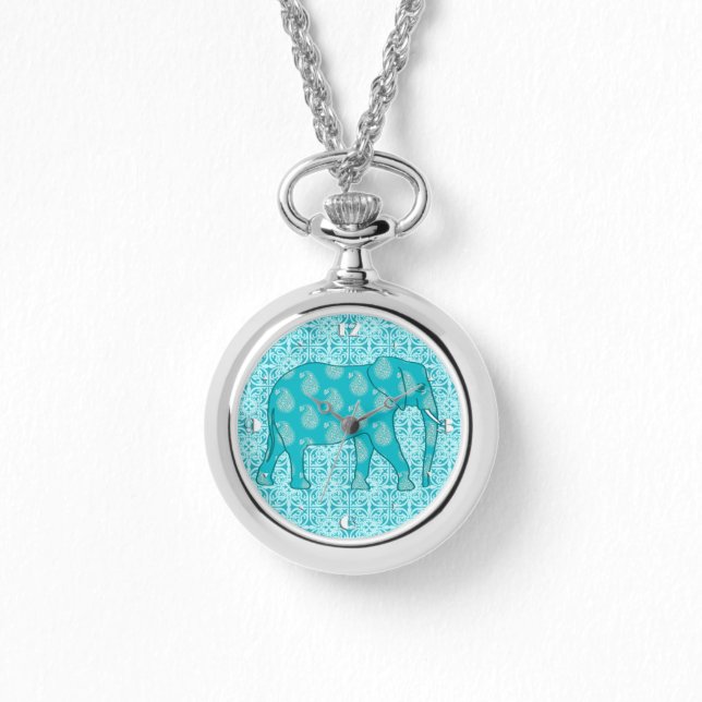 Paisley elephant - turquoise and aqua watch (Front)