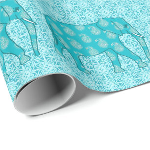 Paisley elephant - turquoise and aqua wrapping paper