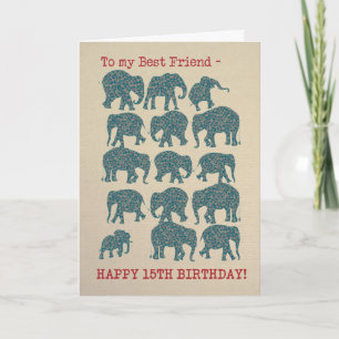 Paisley Elephants 15th Birthday Card for Friend
