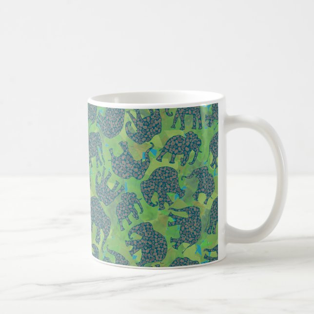 Paisley Elephants, Jungle Green Leaves Coffee Mug (Right)