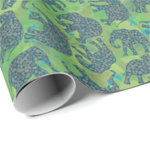 Paisley Elephants, Jungle Green Leaves Giftwrap Wrapping Paper