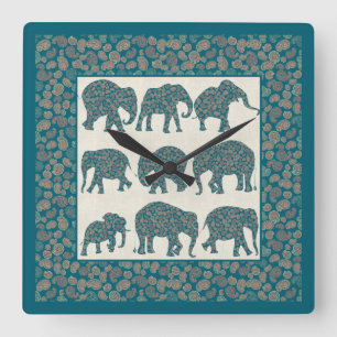 Paisley Elephants on Beige and Border Wall Clock