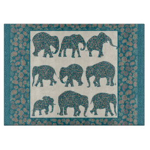 Paisley Elephants on Beige, Border Cutting Board