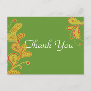 Paisley Fern Green Thank You Postcard