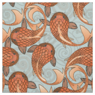 paisley fish celadon blue fabric
