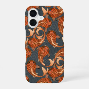 paisley fish dark grey iPhone 16 case