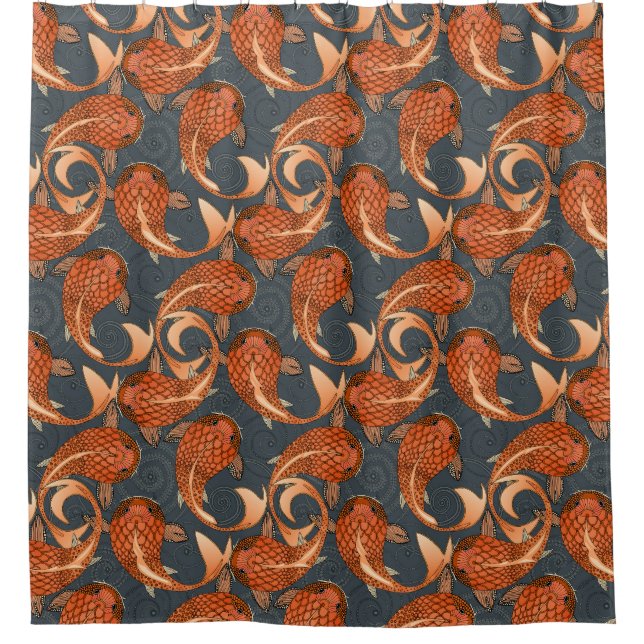 paisley fish dark grey shower curtain (Front)