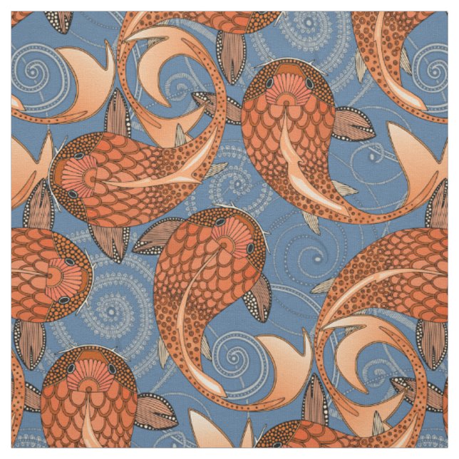 paisley fish denim fabric (Swatch)
