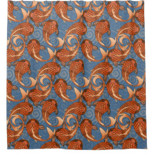 paisley fish denim shower curtain