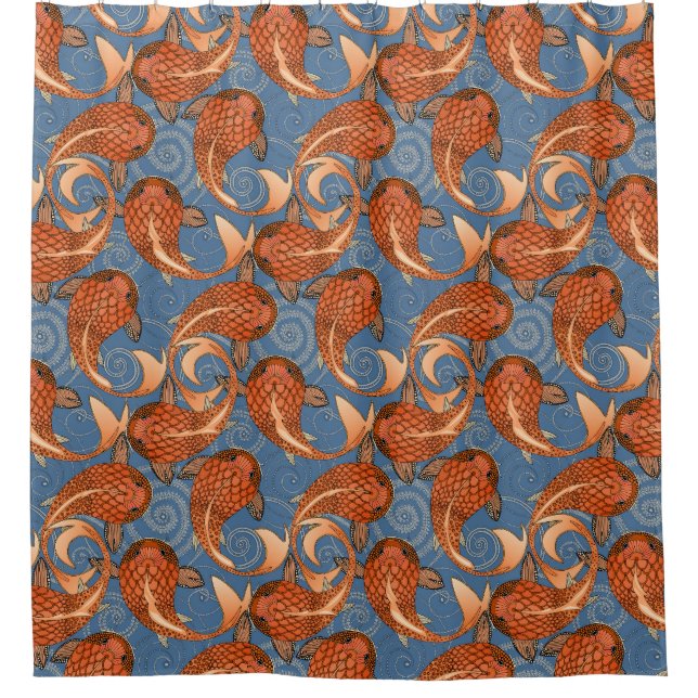paisley fish denim shower curtain (Front)