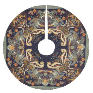 Paisley Floral: Batik Shawl Elegance. Brushed Polyester Tree Skirt