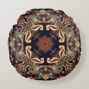 Paisley Floral: Batik Shawl Elegance. Round Cushion