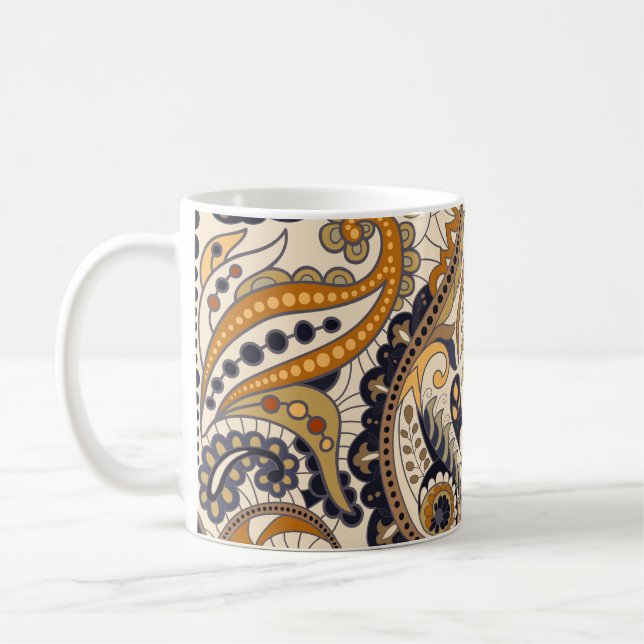 Paisley Floral: Colourful Seamless Design Coffee Mug (Left)