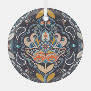 Paisley Floral: Dark Indian Pattern Glass Tree Decoration