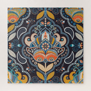 Paisley Floral: Dark Indian Pattern Jigsaw Puzzle