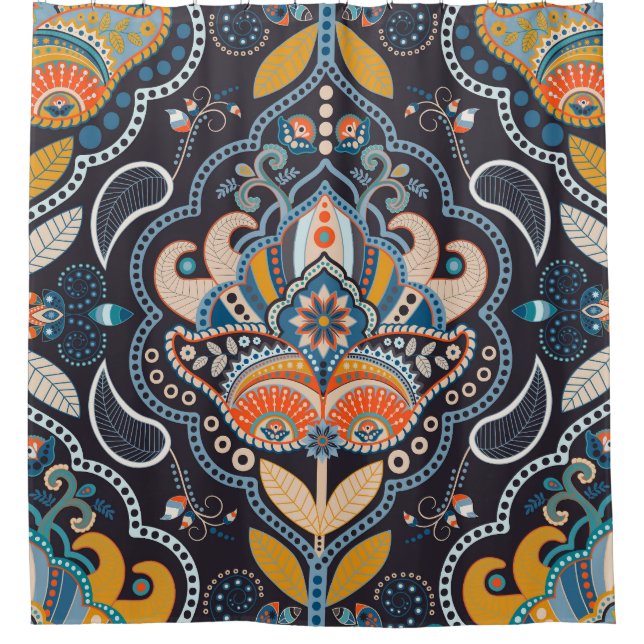 Paisley Floral: Dark Indian Pattern Shower Curtain (Front)
