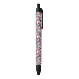 Paisley Floral Doodle Pattern Black Ink Pen