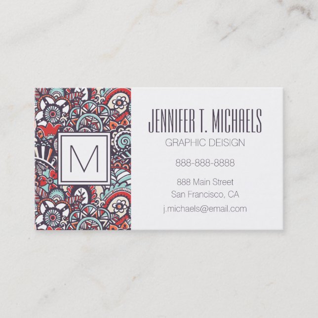 Paisley Floral Doodle Pattern Business Card (Front)