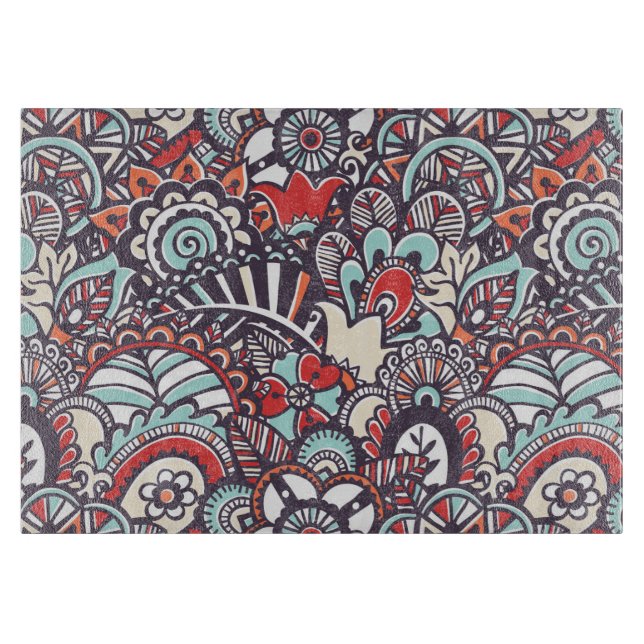 Paisley Floral Doodle Pattern Cutting Board (Front)