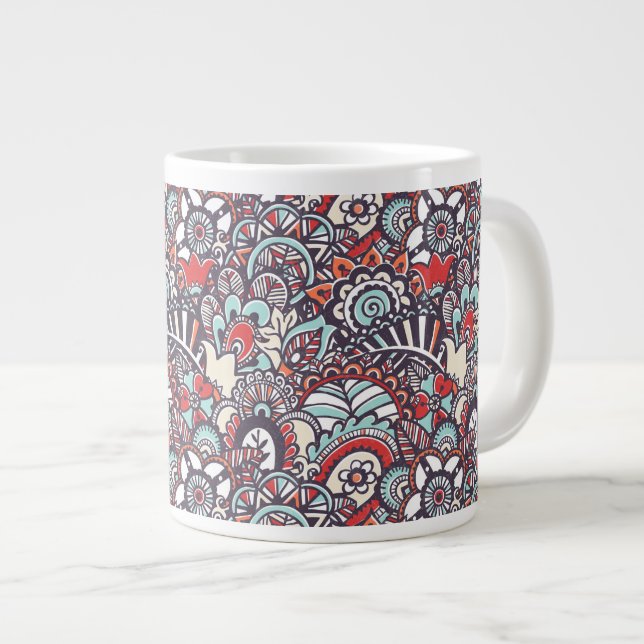 Paisley Floral Doodle Pattern Large Coffee Mug (Front Right)