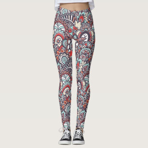 Paisley Floral Doodle Pattern Leggings