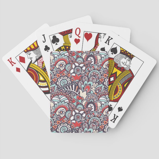 Paisley Floral Doodle Pattern Playing Cards (Back)