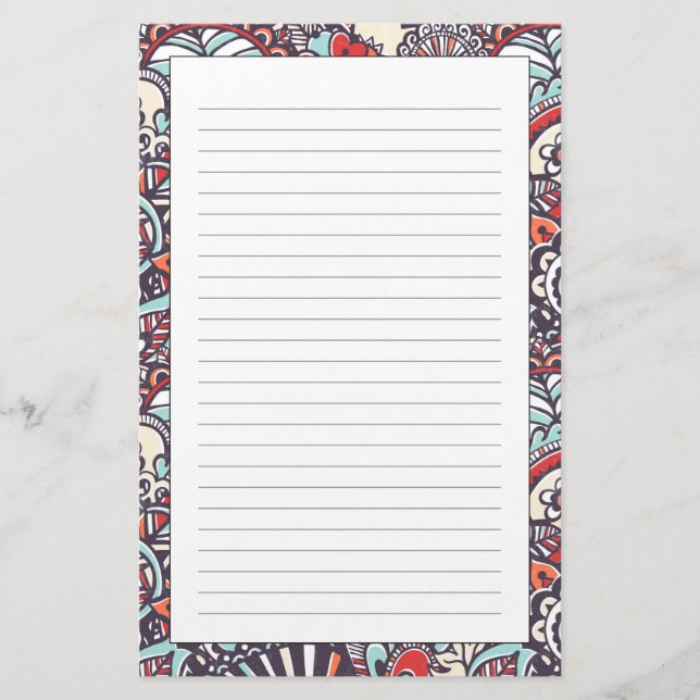Paisley Floral Doodle Pattern Stationery (Front)