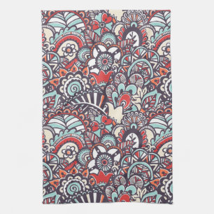 Paisley Floral Doodle Pattern Tea Towel