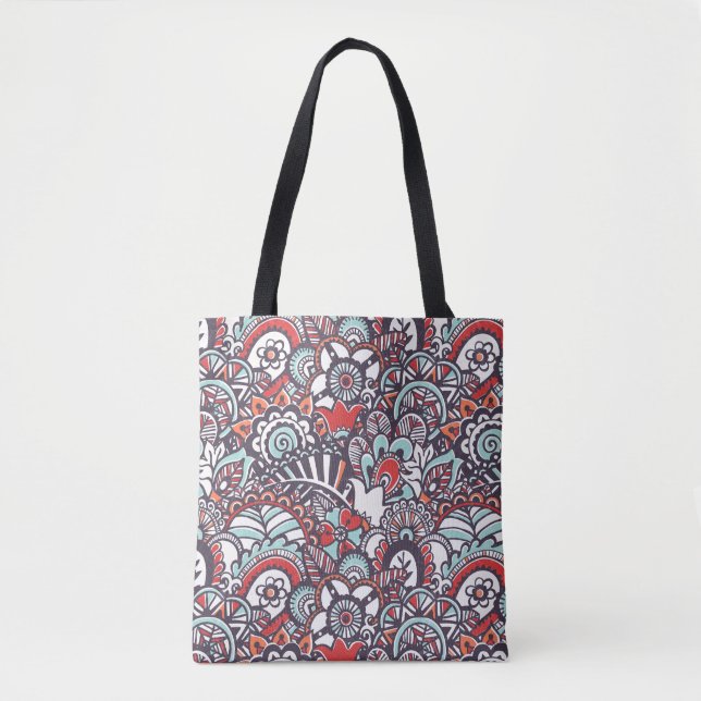 Paisley Floral Doodle Pattern Tote Bag (Front)