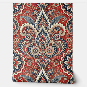 Paisley Floral Fusion in Red, White, and Blu Wallpaper
