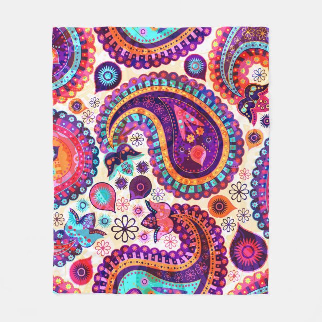 Paisley Floral Indian Seamless Ornament Fleece Blanket (Front)